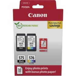 Tinteiro Original Canon Pack PG-575 + CL-576 + 50 Folhas Papel Fotografico