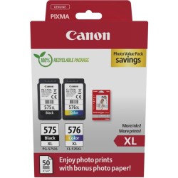 Tinteiro Original Canon Pack PG-575XL + CL-576XL + 50 Folhas Papel Fotográfico