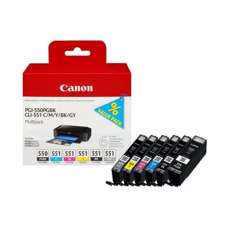 Multi Pack Tinteiros Originais Canon PGI-550 / CLI-551 PGBK/C/M/Y/BK/GY