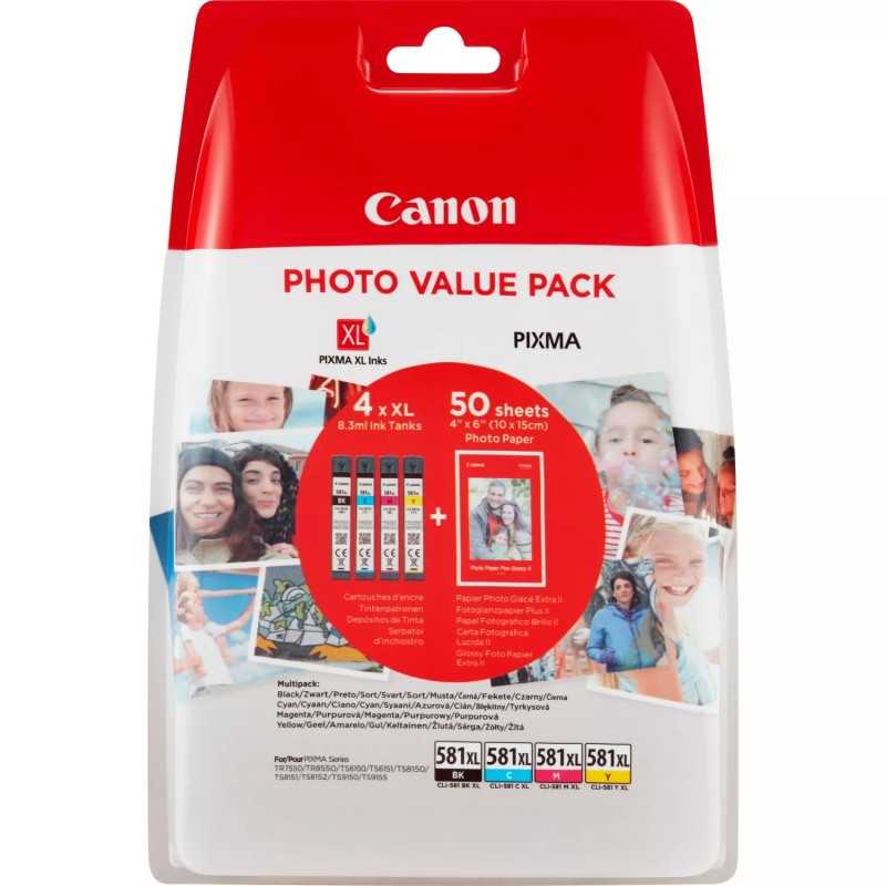 Multipack Tinteiros Originais Canon CLI-581XL + 50 Folhas Papel