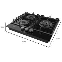 Placa Gás Cecotec Bolero Squad G 3200F Glass Black 58x51cm