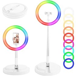 Ring Light RGB Multi Color 26Cm + Base Mesa Ajustavel 168Cm White